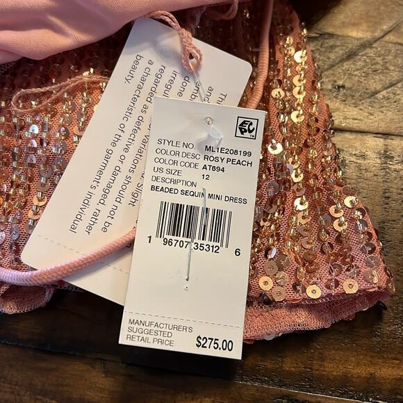 Liv Foster Draped Embellished Beads Sequins Minidress Rosy Peach NEW Size 12 - Picture 8 of 11